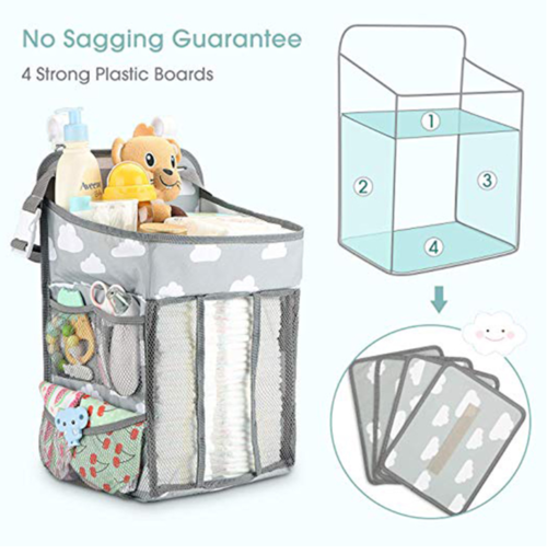 Organizzatore portatile per culla/lettino con borsa portaoggetti da appendere