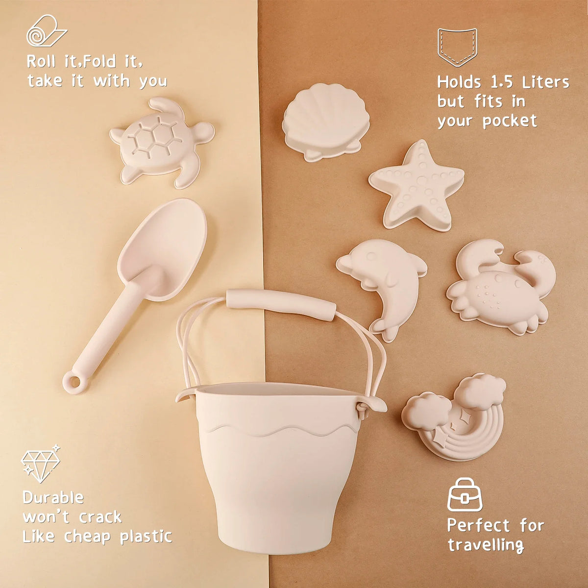 8 pcs set beach toys in food grade silicone