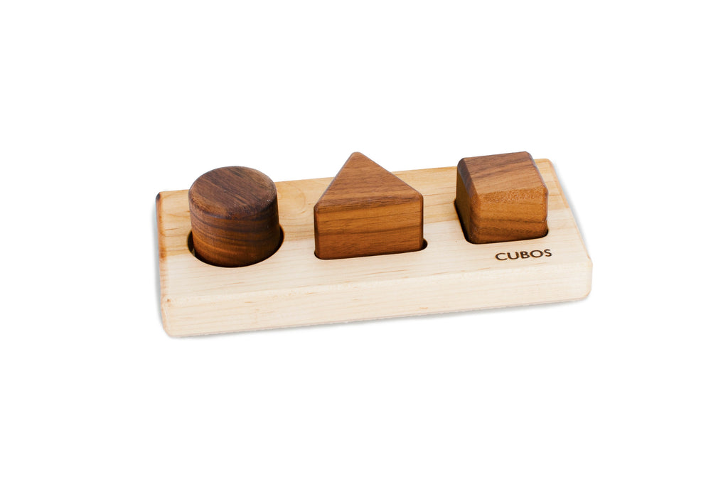 CUBOS-BASIC mit Walnusseinsätzen (100% Natur, Formen-Steckspiel, Hartholz, Hergestellt in Kanada)