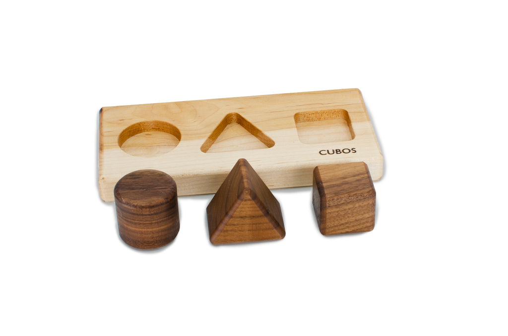 CUBOS-BASIC mit Walnusseinsätzen (100% Natur, Formen-Steckspiel, Hartholz, Hergestellt in Kanada)