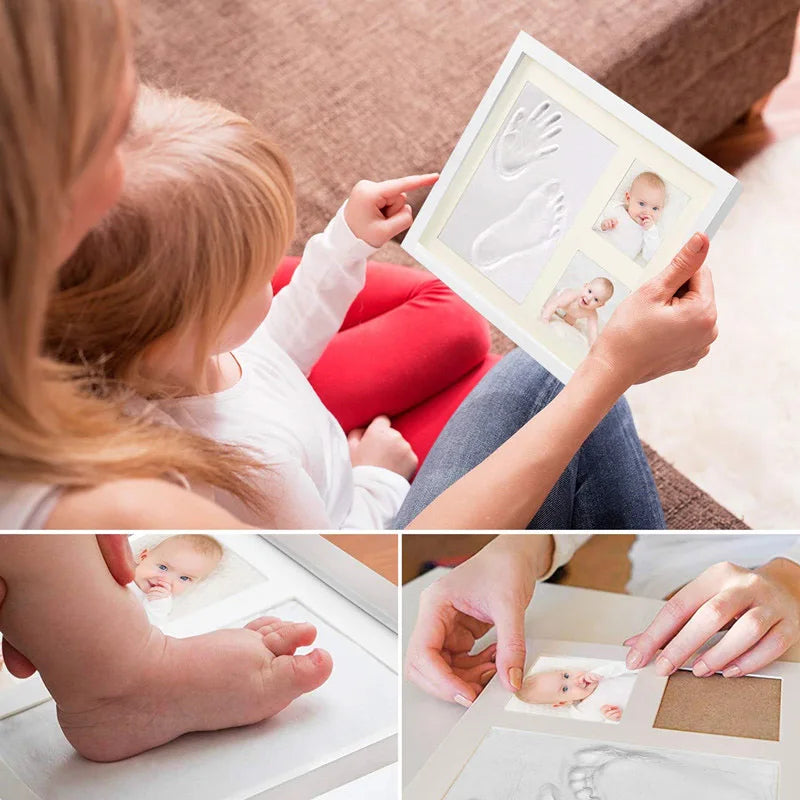 Wooden frame with DIY kit for souvenir footprints in clay