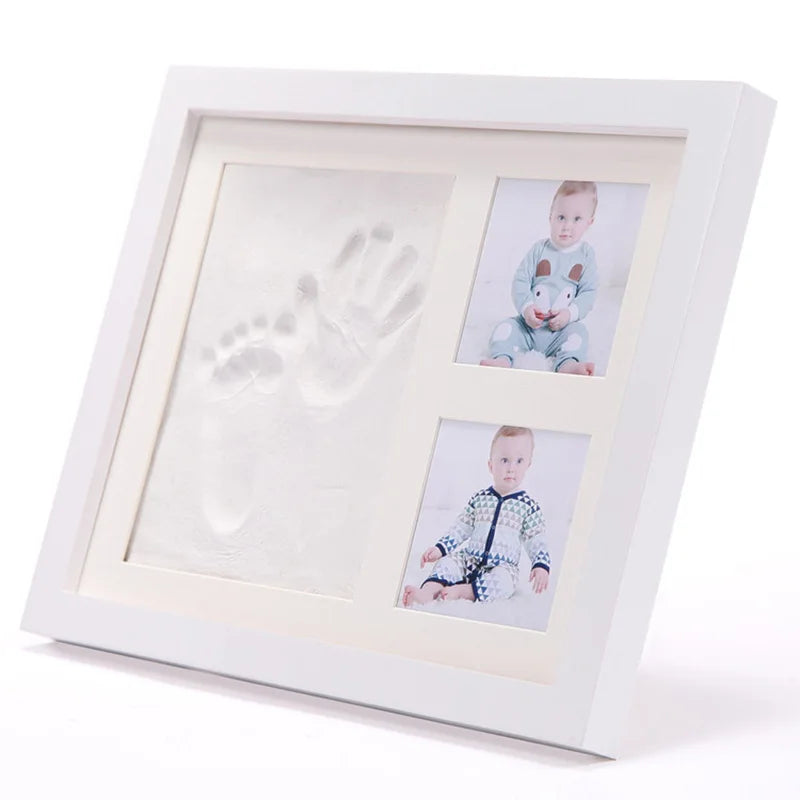 Wooden frame with DIY kit for souvenir footprints in clay