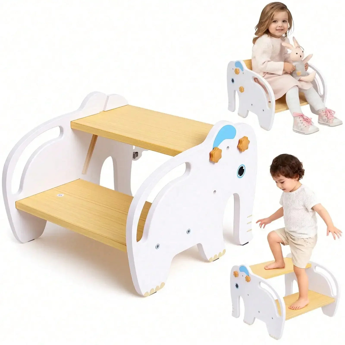2-in-1 Wooden Toddler Step Stool & Chair