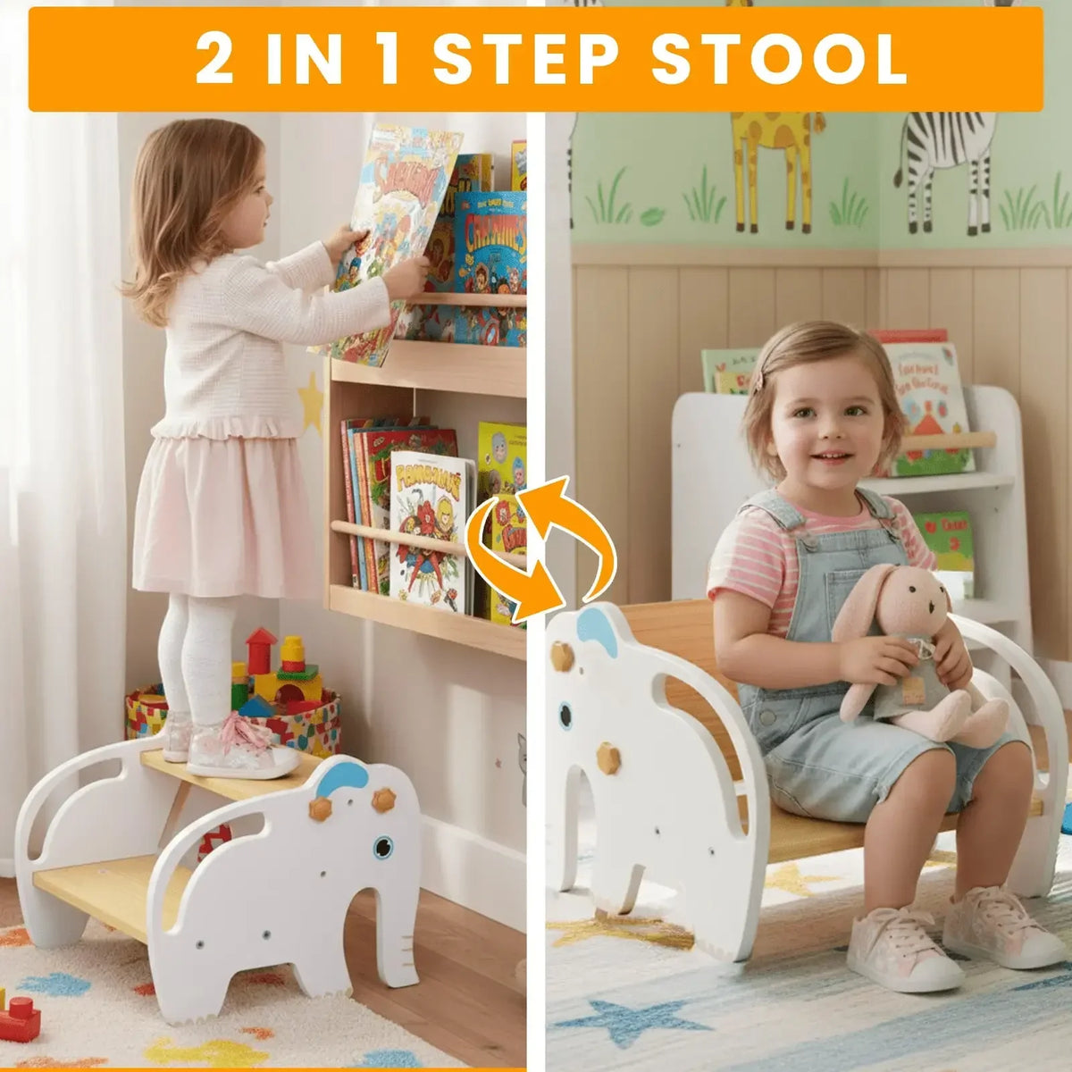 2-in-1 Wooden Toddler Step Stool & Chair