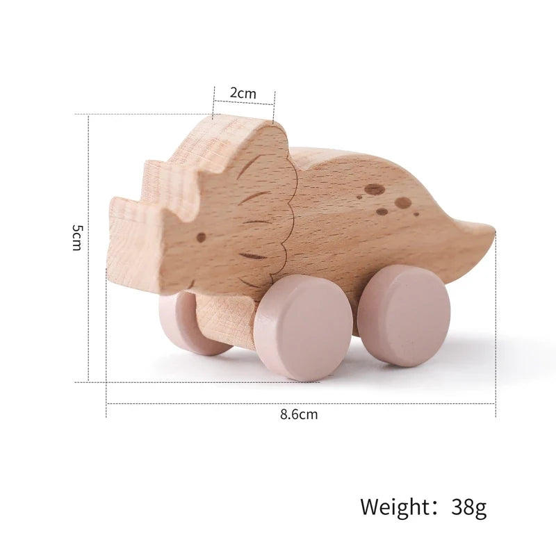 1 pc Beech Wood Montessori Toy Dinosaur with wheels