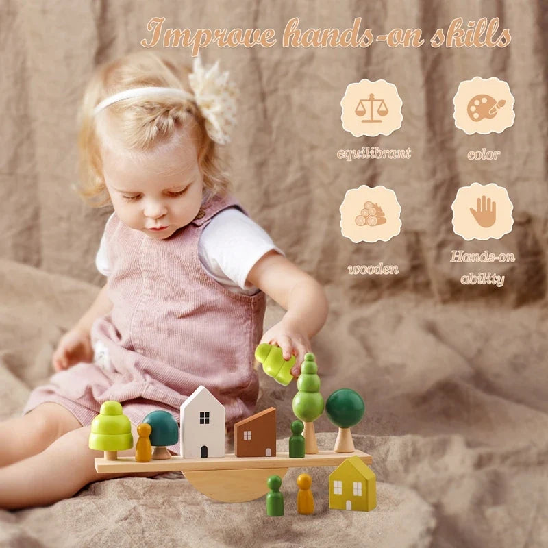 Montessori Wooden Toy Stacking&Threading