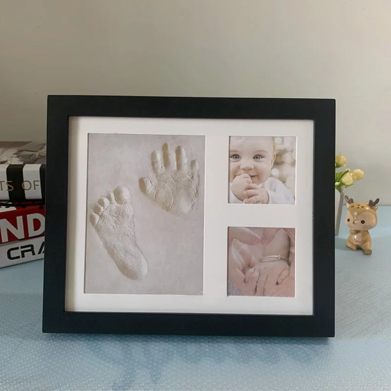 Wooden frame with DIY kit for souvenir footprints in clay