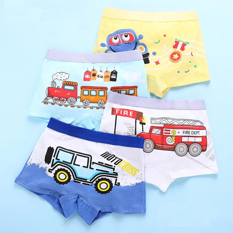 Boys 4-Pack Vehicle Underwear – Fun Cotton Undies for Ages 2–11