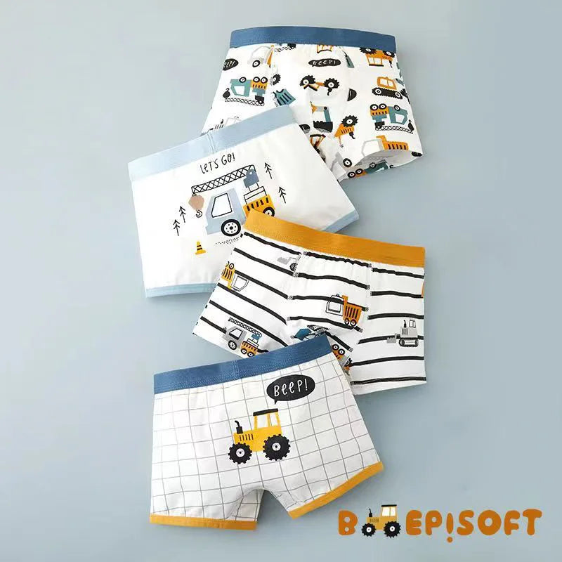 Boys 4-Pack Vehicle Underwear – Fun Cotton Undies for Ages 2–11
