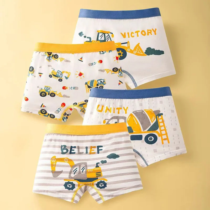 Boys 4-Pack Vehicle Underwear – Fun Cotton Undies for Ages 2–11