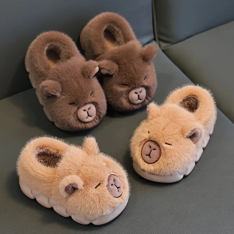 Warm Capybara Slip-On Slippers – Ages 2–13