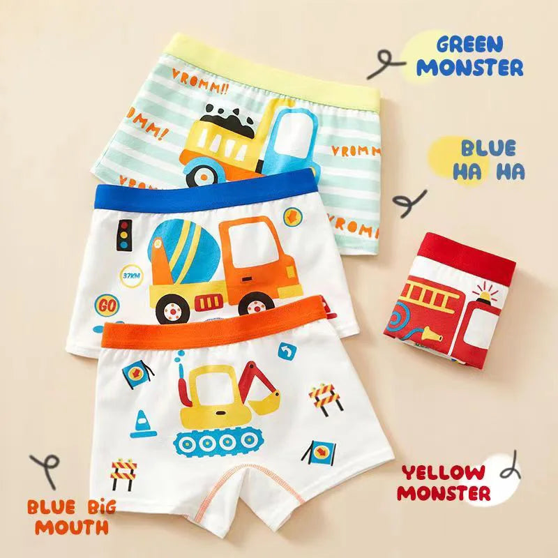 Boys 4-Pack Vehicle Underwear – Fun Cotton Undies for Ages 2–11