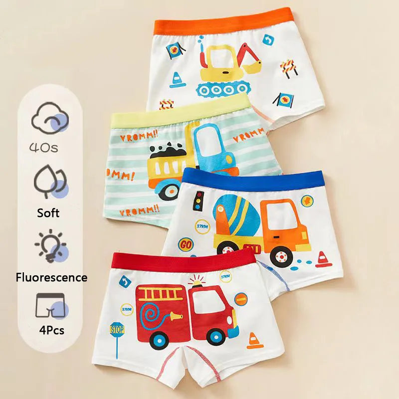 Boys 4-Pack Vehicle Underwear – Fun Cotton Undies for Ages 2–11