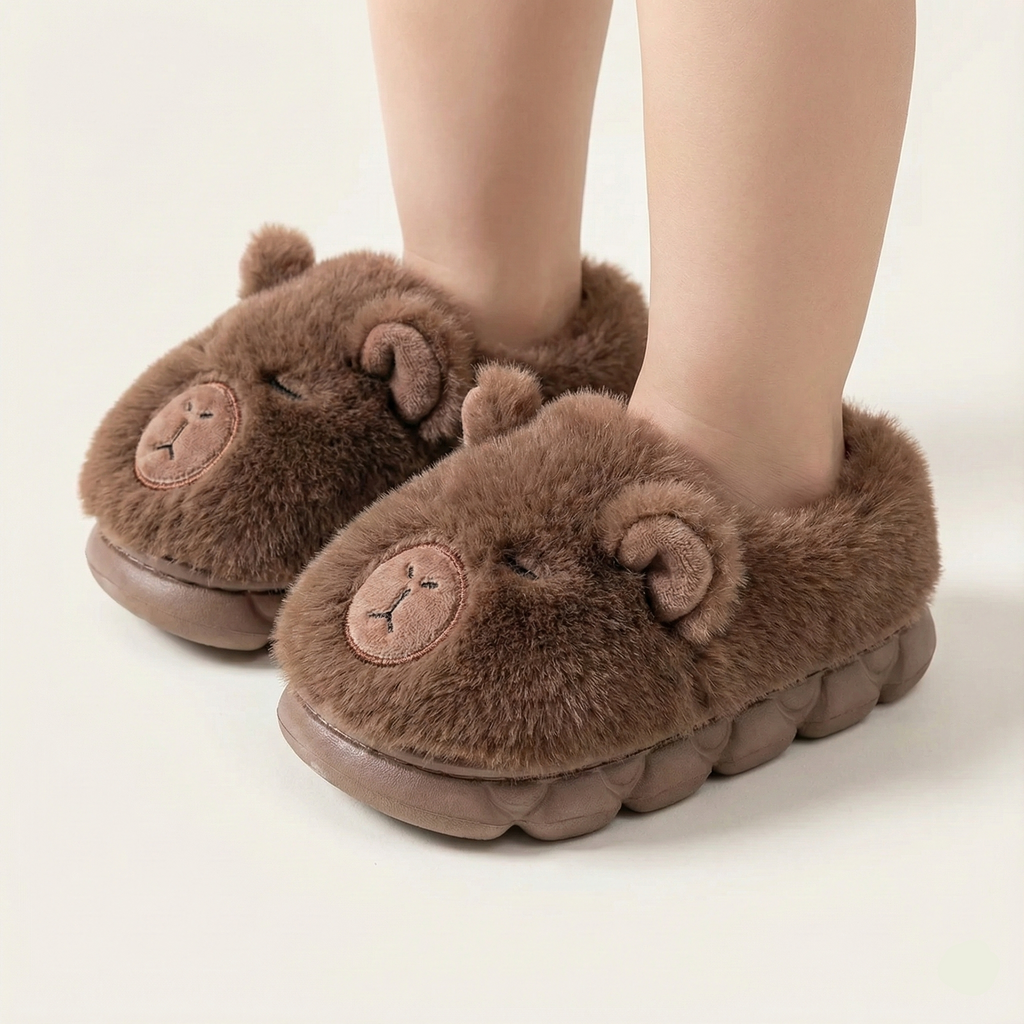 Warm Capybara Slip-On Slippers – Ages 2–13