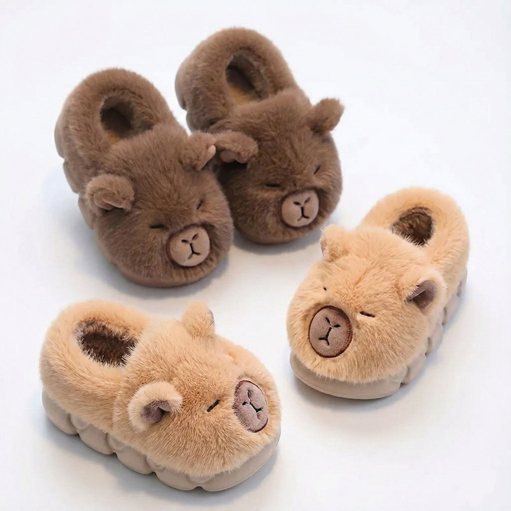 Warm Capybara Slip-On Slippers – Ages 2–13