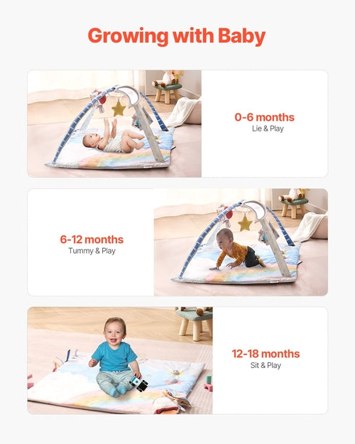 Baby Spieldecke mit Spielbogen, Krabbeldecke mit 6 sensorischen Spielsachen, Baby-Aktivität