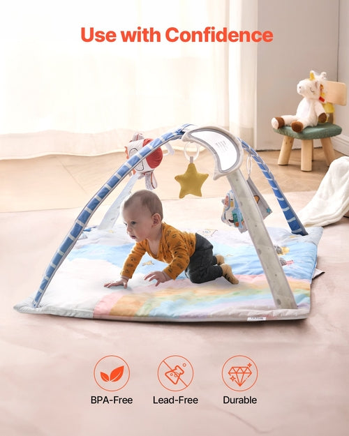Baby Spieldecke mit Spielbogen, Krabbeldecke mit 6 sensorischen Spielsachen, Baby-Aktivität