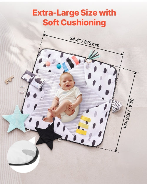 Baby Play Gym Mat, Tummy Time Mat with 6 Sensory Toys, Baby Activity