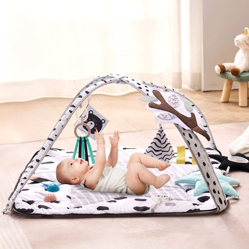 Baby Play Gym Mat, Tummy Time Mat with 6 Sensory Toys, Baby Activity